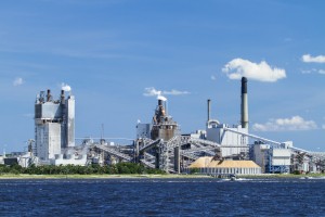 A large paper mill located on the Amelia River in Fernandina Beach, Florida.