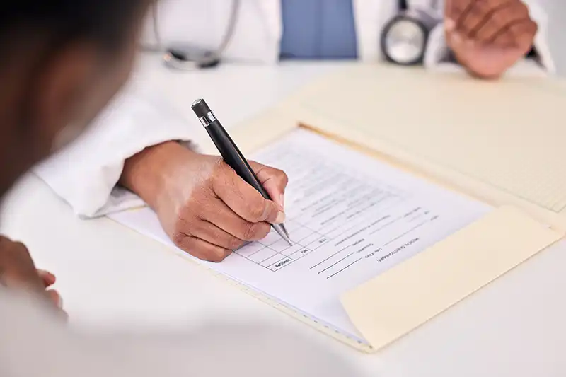 close up of questionaire for immigration medical exam